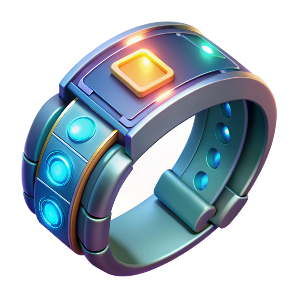 Futuristic Smart Bracelet with Illuminated Interface and Multiple Sensors png
