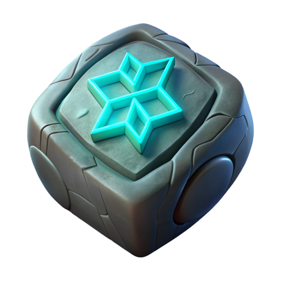 Glowing Star Embedded in Stone Cube 3D Render png
