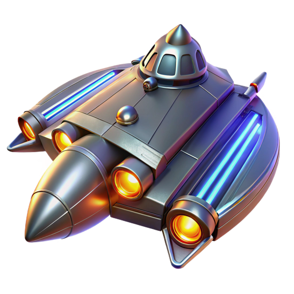 Futuristic Spaceship Design Sleek, Metallic Craft with Bright Lights and Powerful Engines png