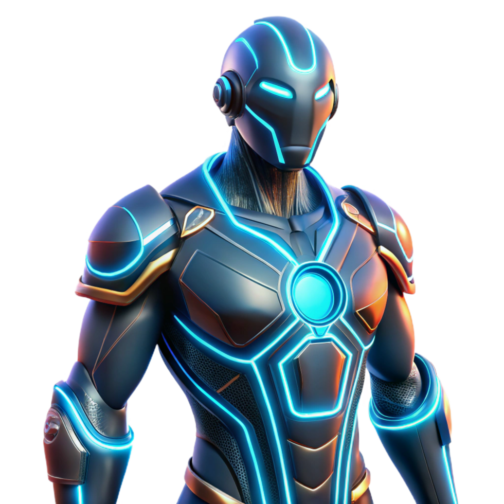 Futuristic Armored Combatant Neon Glow Design png