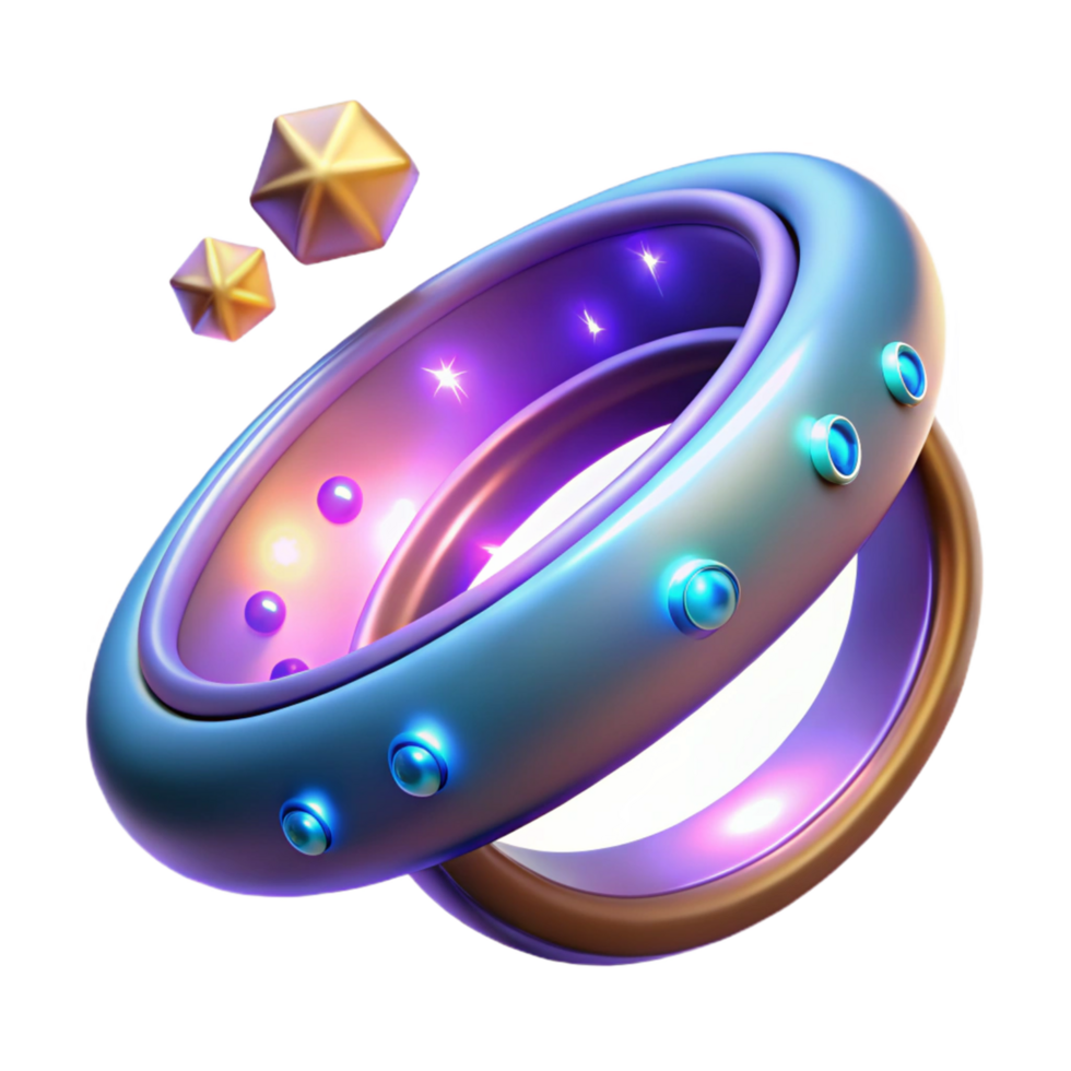 Glowing Cosmic Ring with Floating Stars 3D Render png