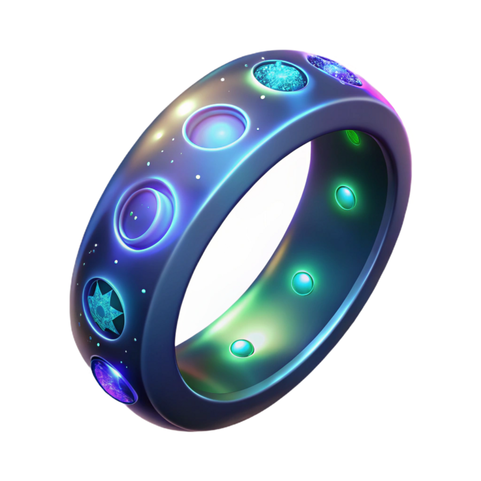 Cosmic Ring Illuminated Gems, Celestial Design, Futuristic Accessory png