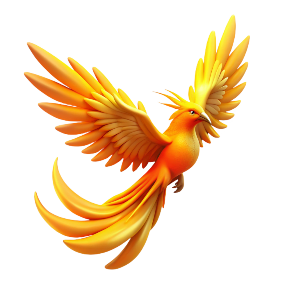 Golden Bird in Flight A Majestic 3D Render of a Mythical Creature png