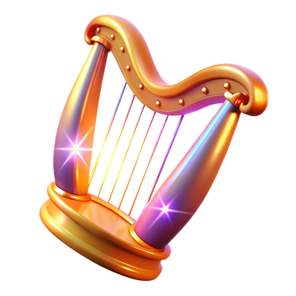 Golden Harp A 3D Render of a Sparkling Musical Instrument png
