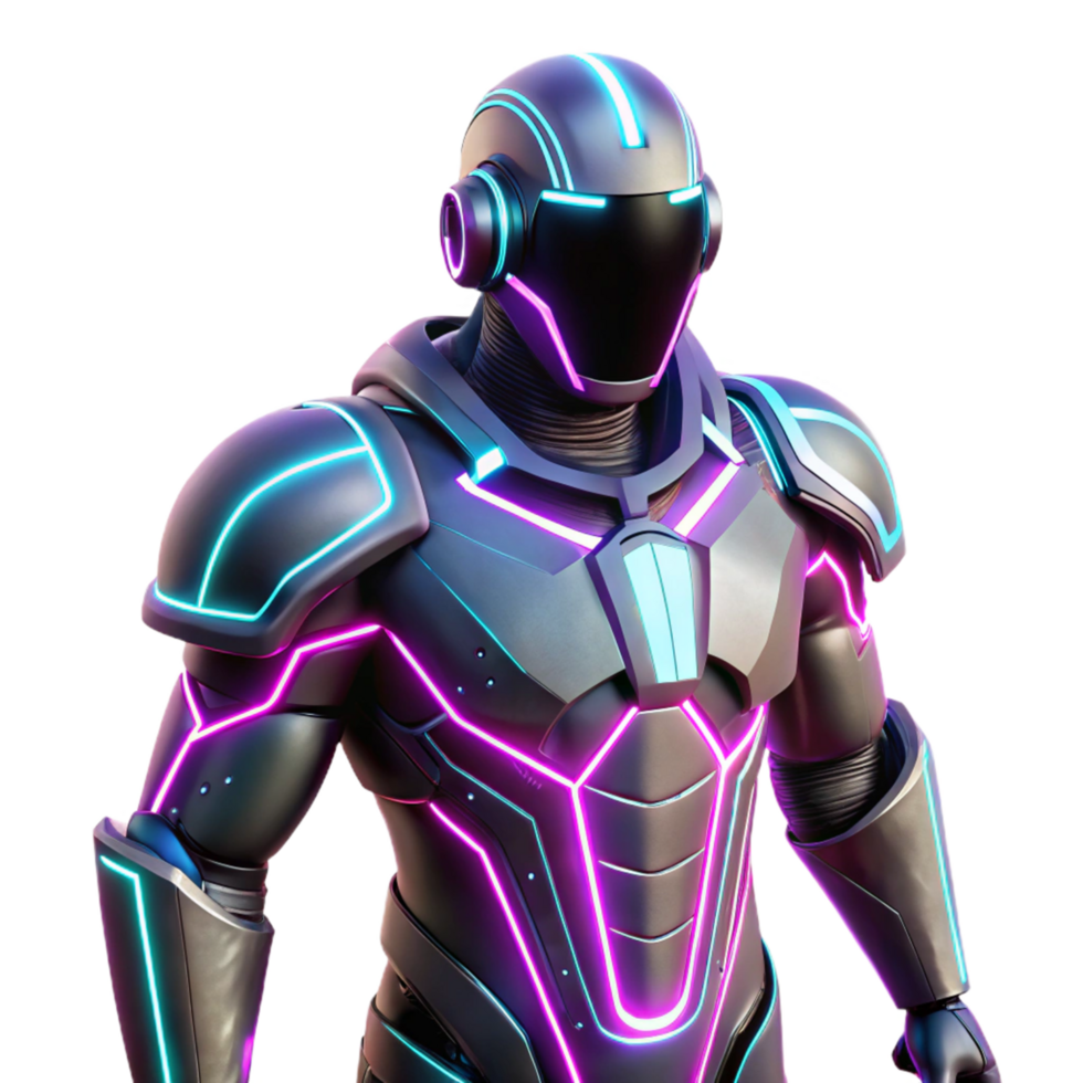 Neon lit Futuristic Armored Combat Suit png