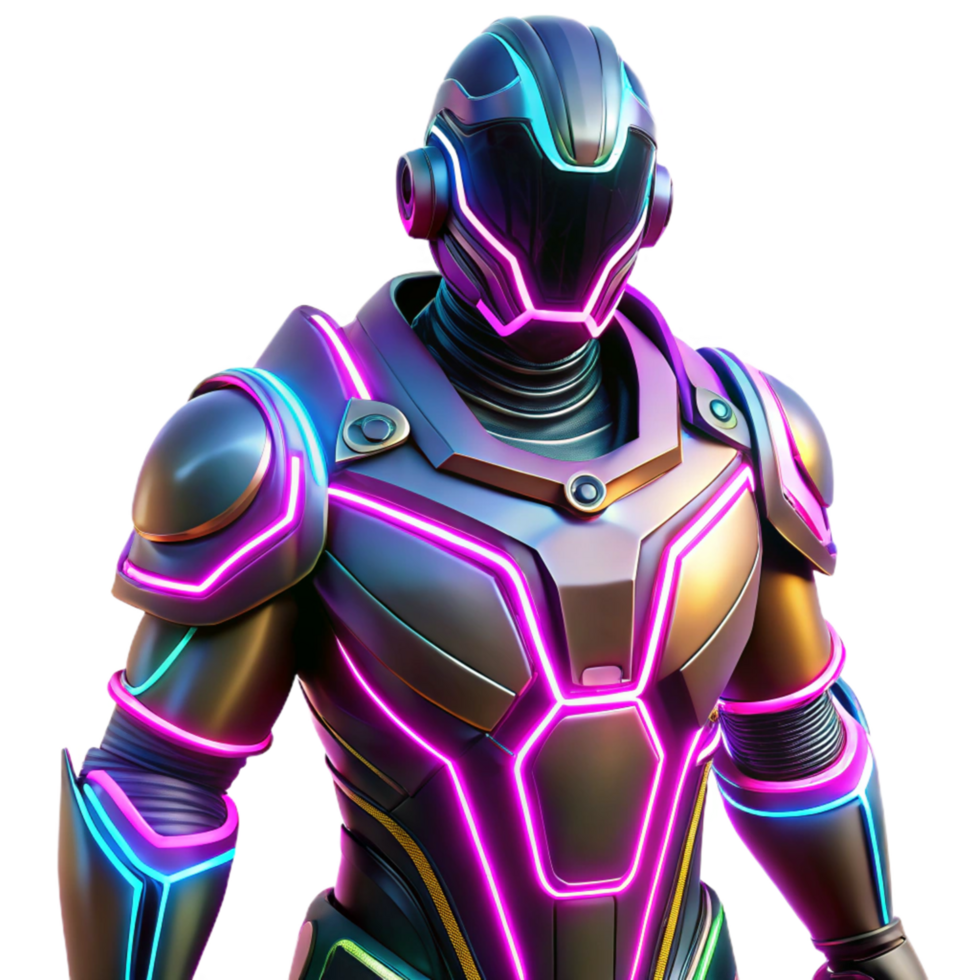 Neon Armored Futuristic Robot Sci Fi Character Design png
