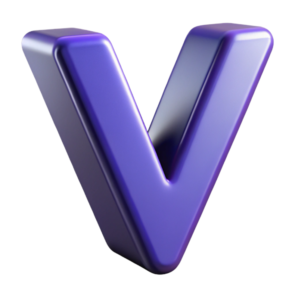 3D Render of Glossy Purple Letter V png