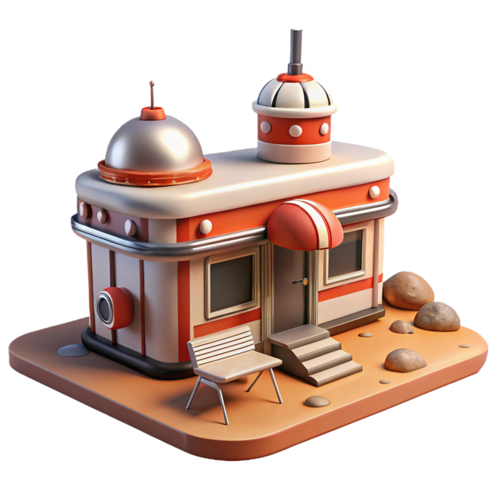 Retro Futuristic Diner on Alien Planet 3D Render png