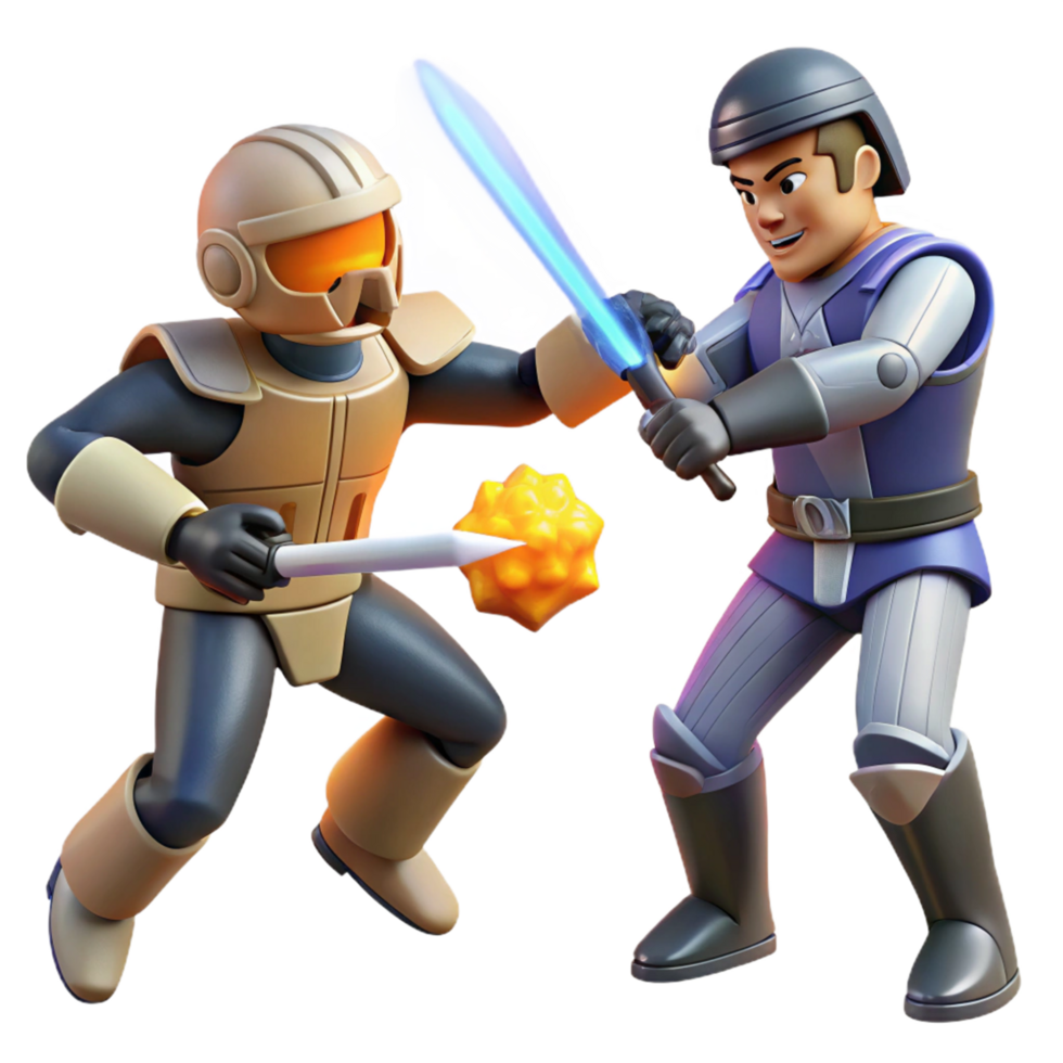 Futuristic Combat Armored Warriors Clash with Lightsabers and Energy Balls png