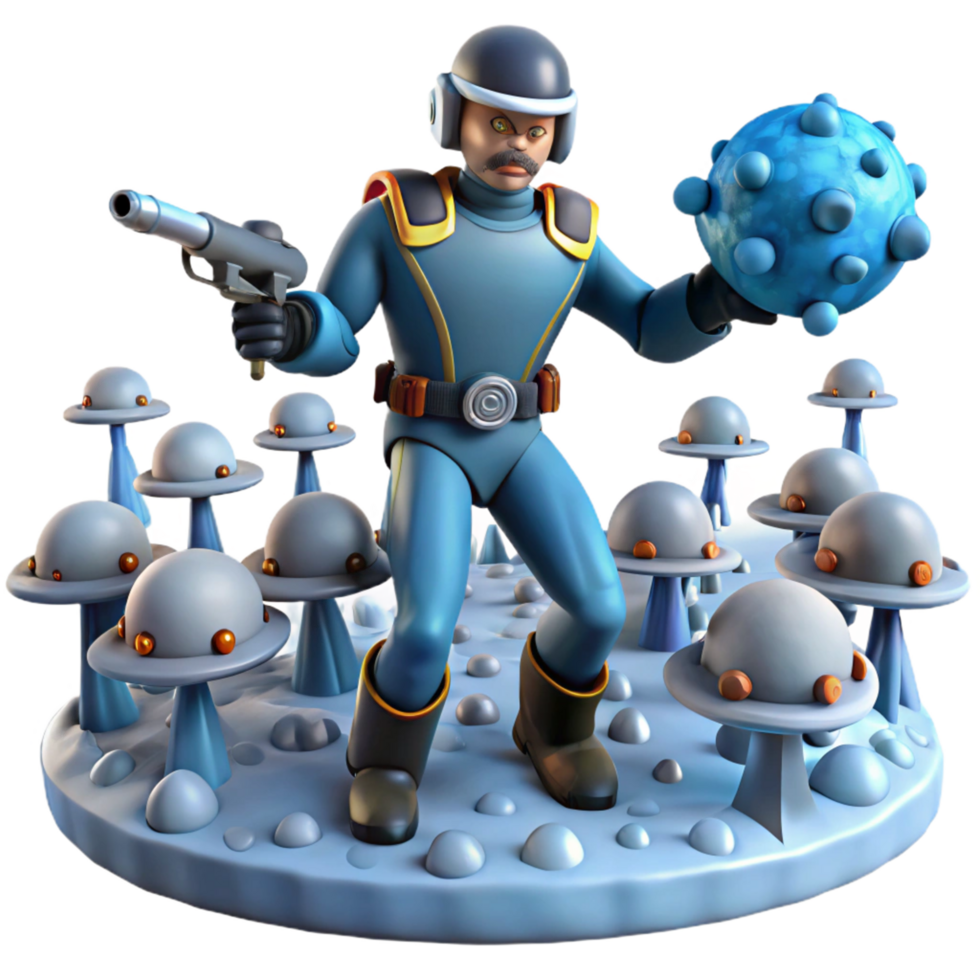 Space Explorer Conquering Alien Planet with Energy Orb png