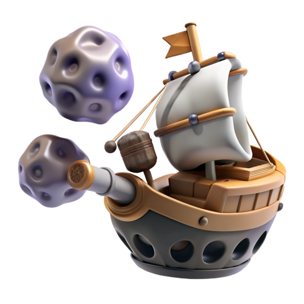 Asteroid Propelled Ship A 3D Render of a Unique Spacefaring Vessel png
