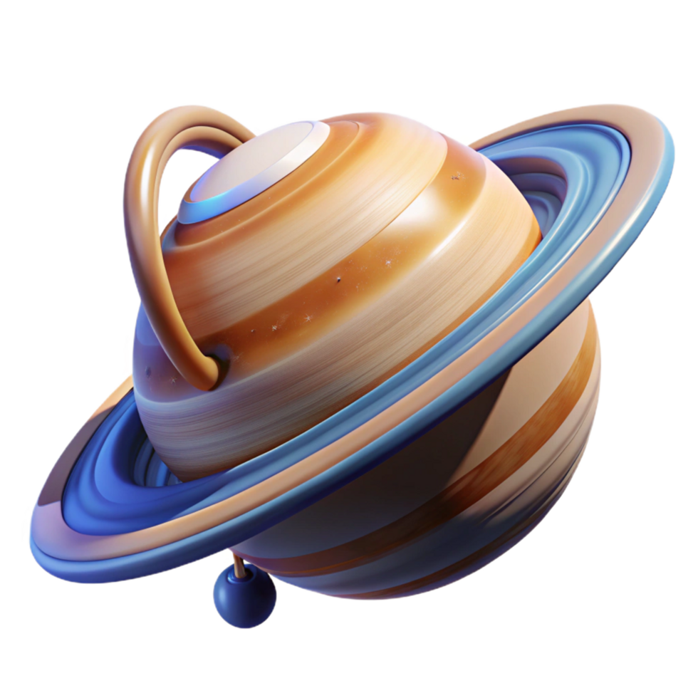 Striped Planet with Rings 3D Render of Celestial Body png
