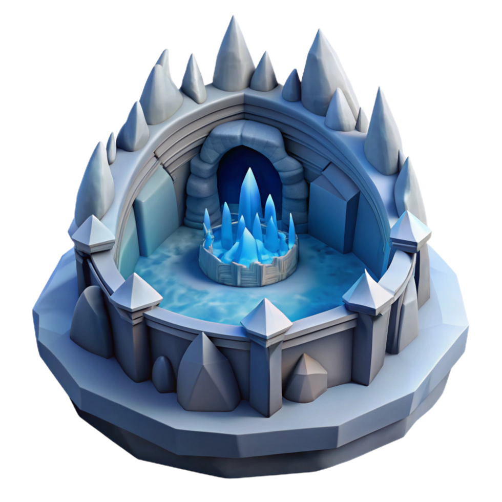 Crystalline Grotto 3D Render of Fantasy Ice Cave with Water Feature png