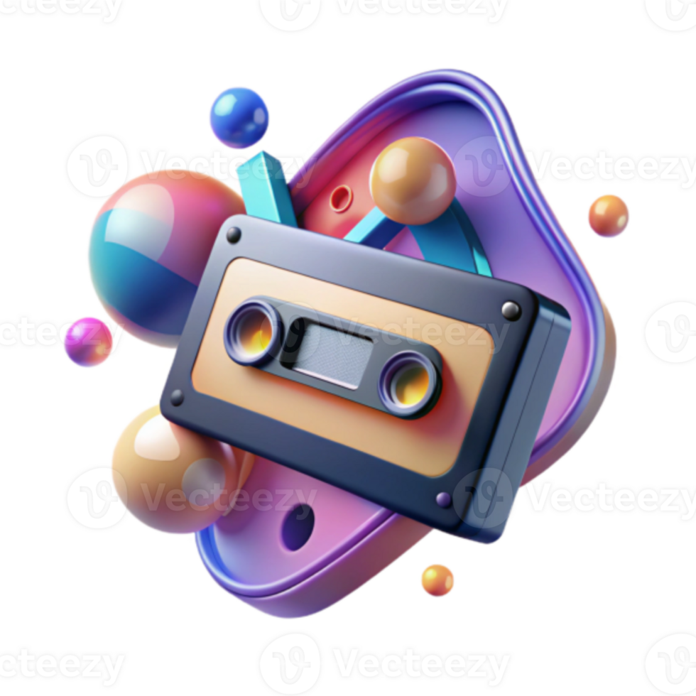 Retro Cassette Tape Render with Abstract Background png