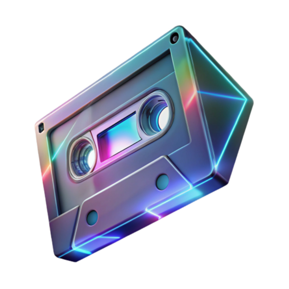 Retro Cassette Tape Render Neon Lights Illustration png