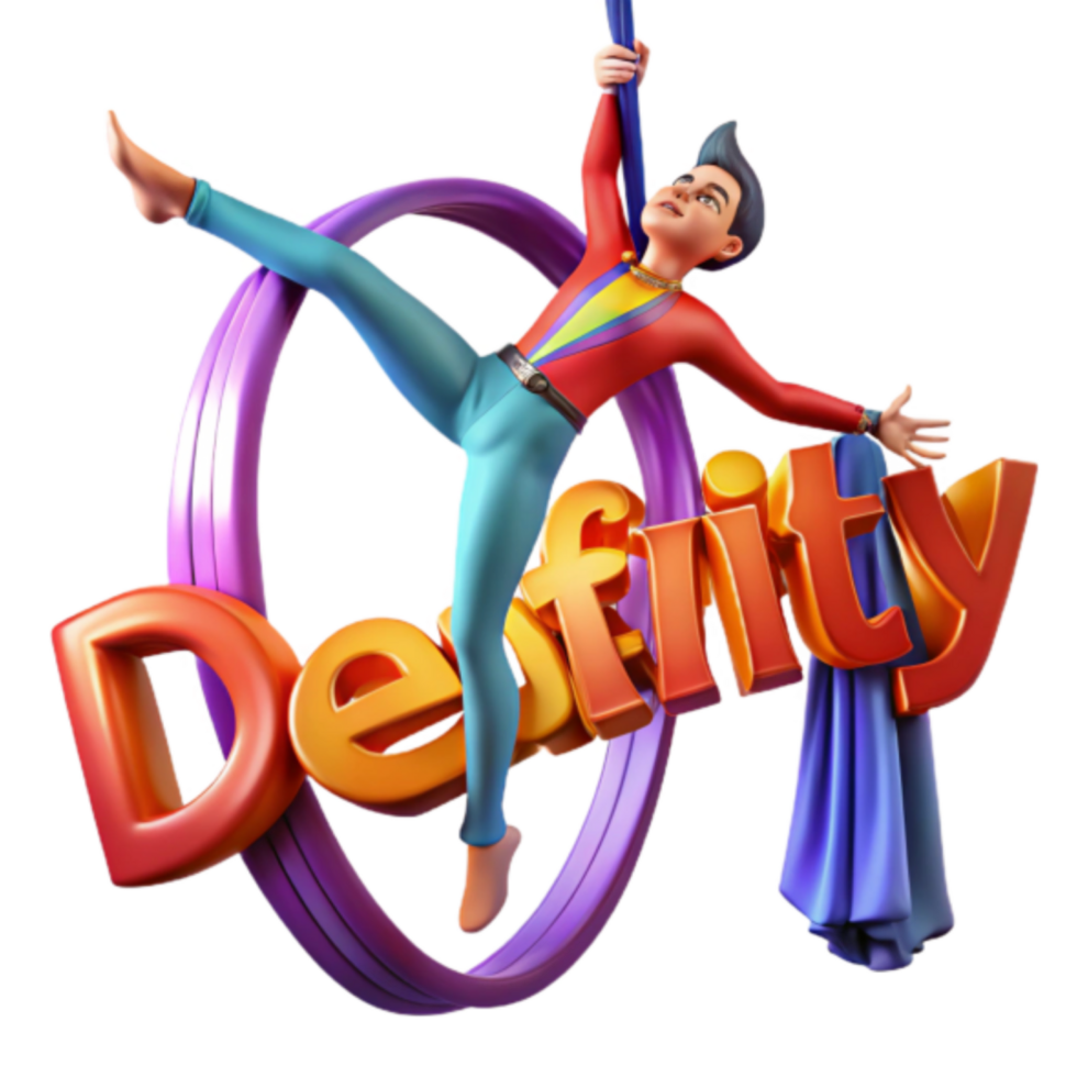 Dexterity and Grace 3D Illustration A Colorful Acrobat on a Dynamic Ribbon png