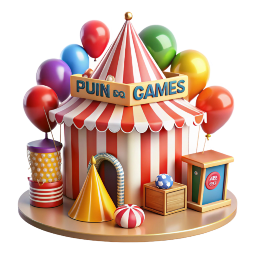 Funfair Games 3D Illustration Carnival Booth with Balloons, Toys, and Festive Decorations png