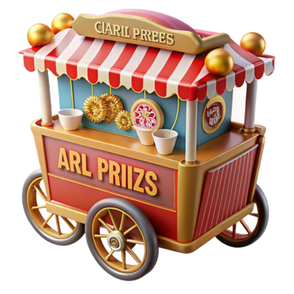 3D Render of a Vintage Prize Cart Illustration png