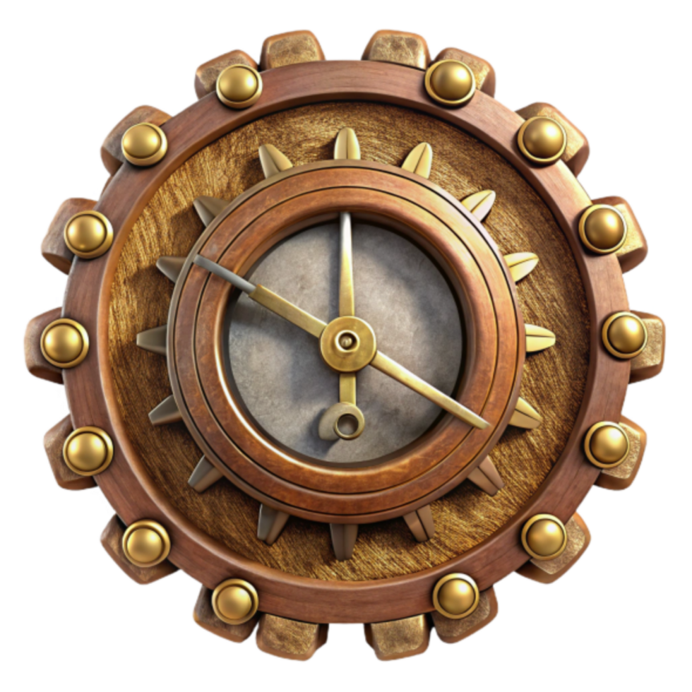 Steampunk Clock 3D Render Illustration Intricate Wooden Gear Clock Design png