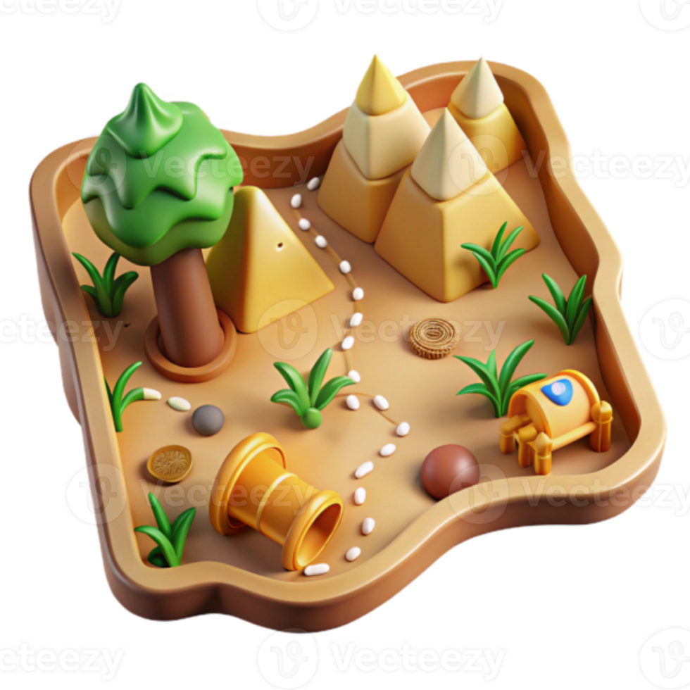 3D Render of a Treasure Map Illustration Desert Island Adventure png