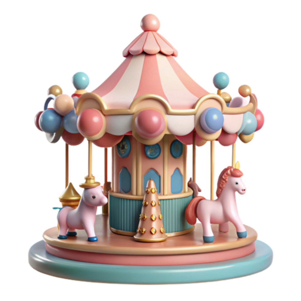 Whimsical Pink Carousel 3D Render Illustration png