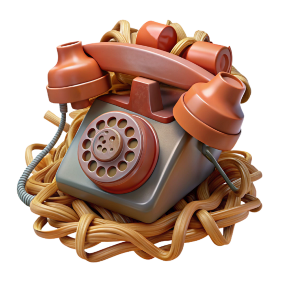 Tangled Communication 3D Render of Retro Phone png