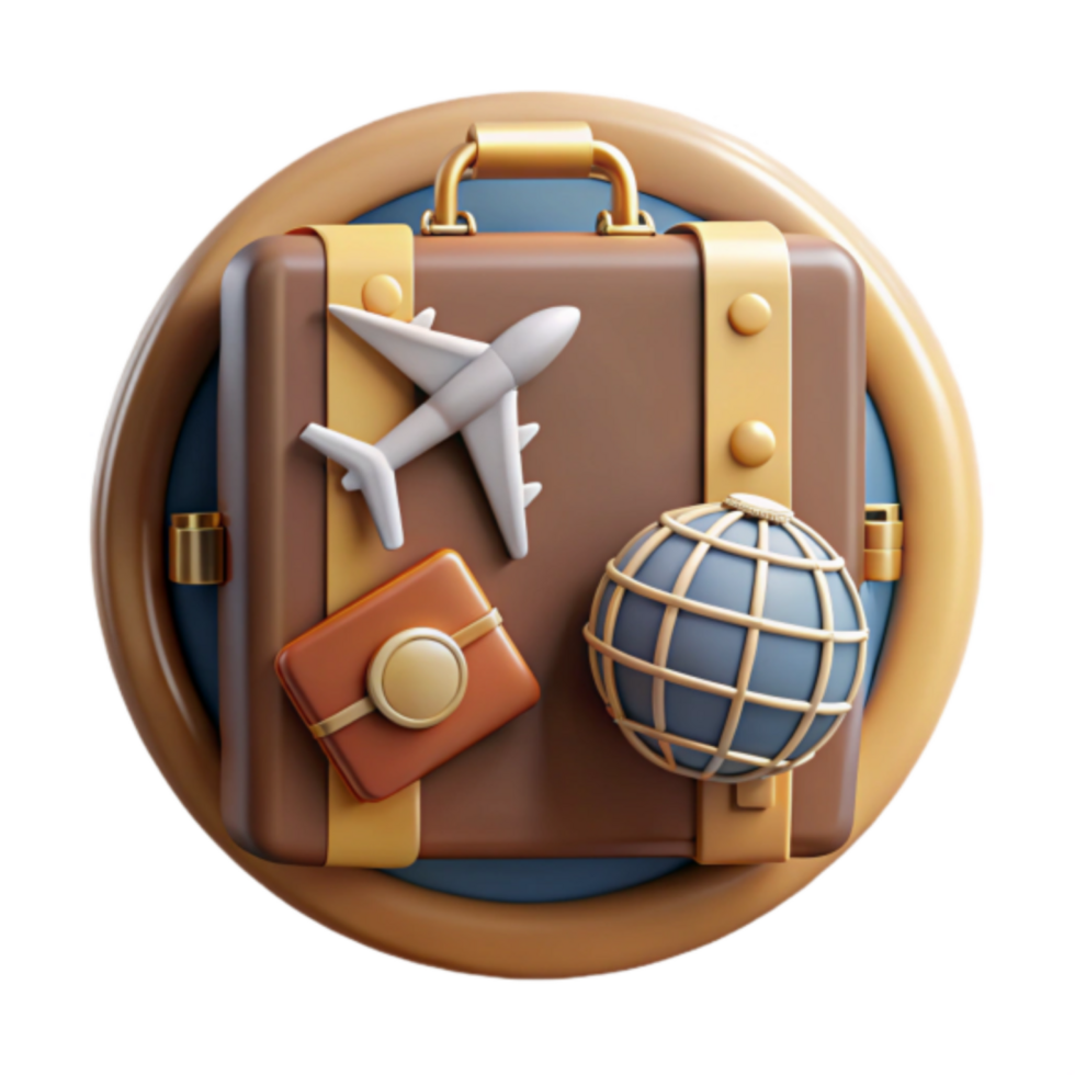 3D Illustration Travel Suitcase Icon Globe Airplane Passport png