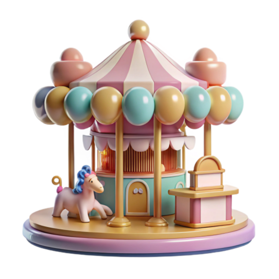 Whimsical Pastel Carousel 3D Render Illustration A Fairytale Ride png