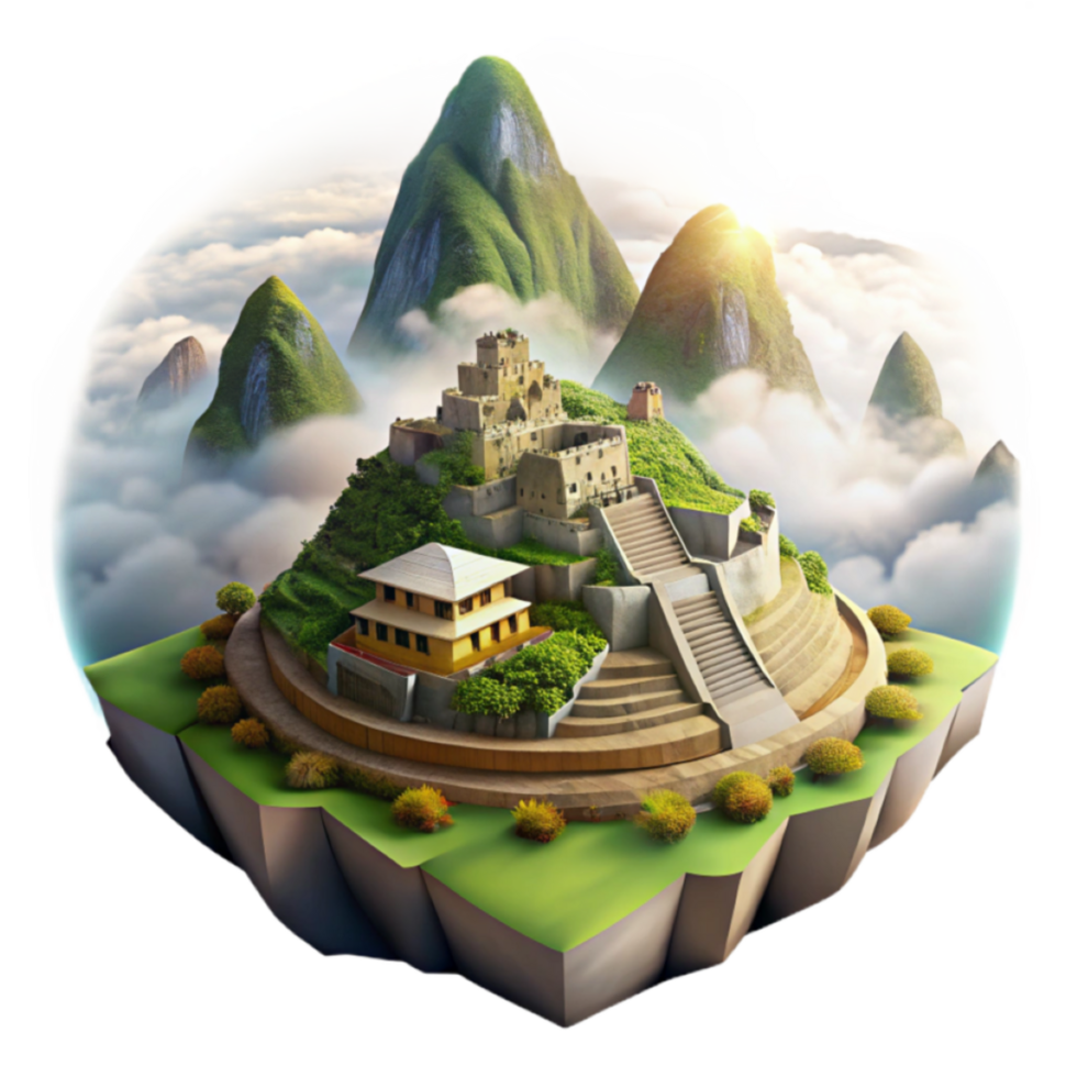 Mountaintop Castle 3D Illustration A Fantasy Realm in the Clouds png