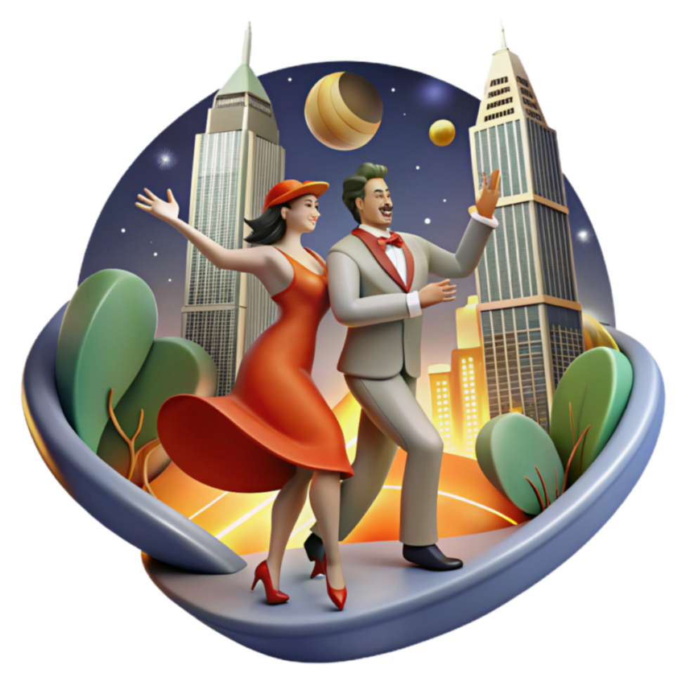 3D Illustration Dancing Couple in Cityscape at Night png
