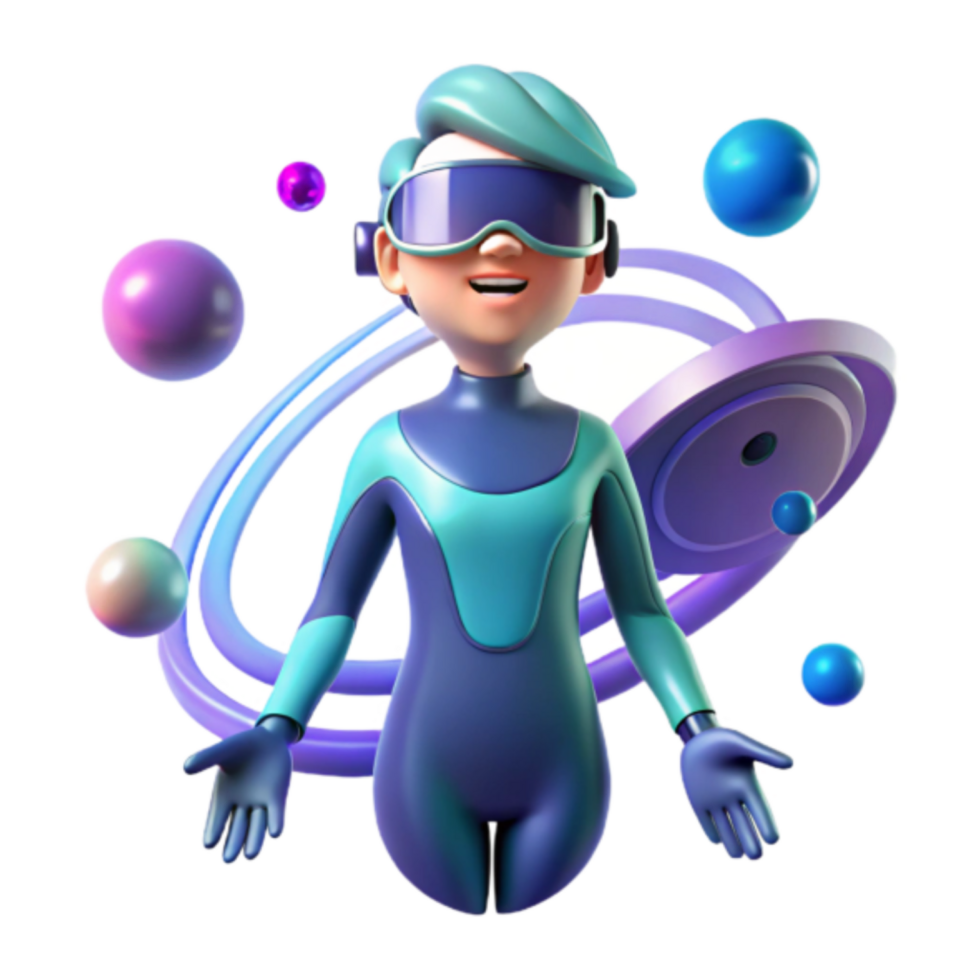 3D Render of a Futuristic Boy in Virtual Reality Exploring a Colorful Galaxy png