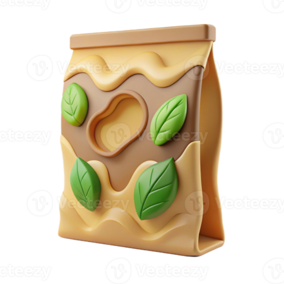 3D Render of a Snack Food Package with Leaves Illustration png