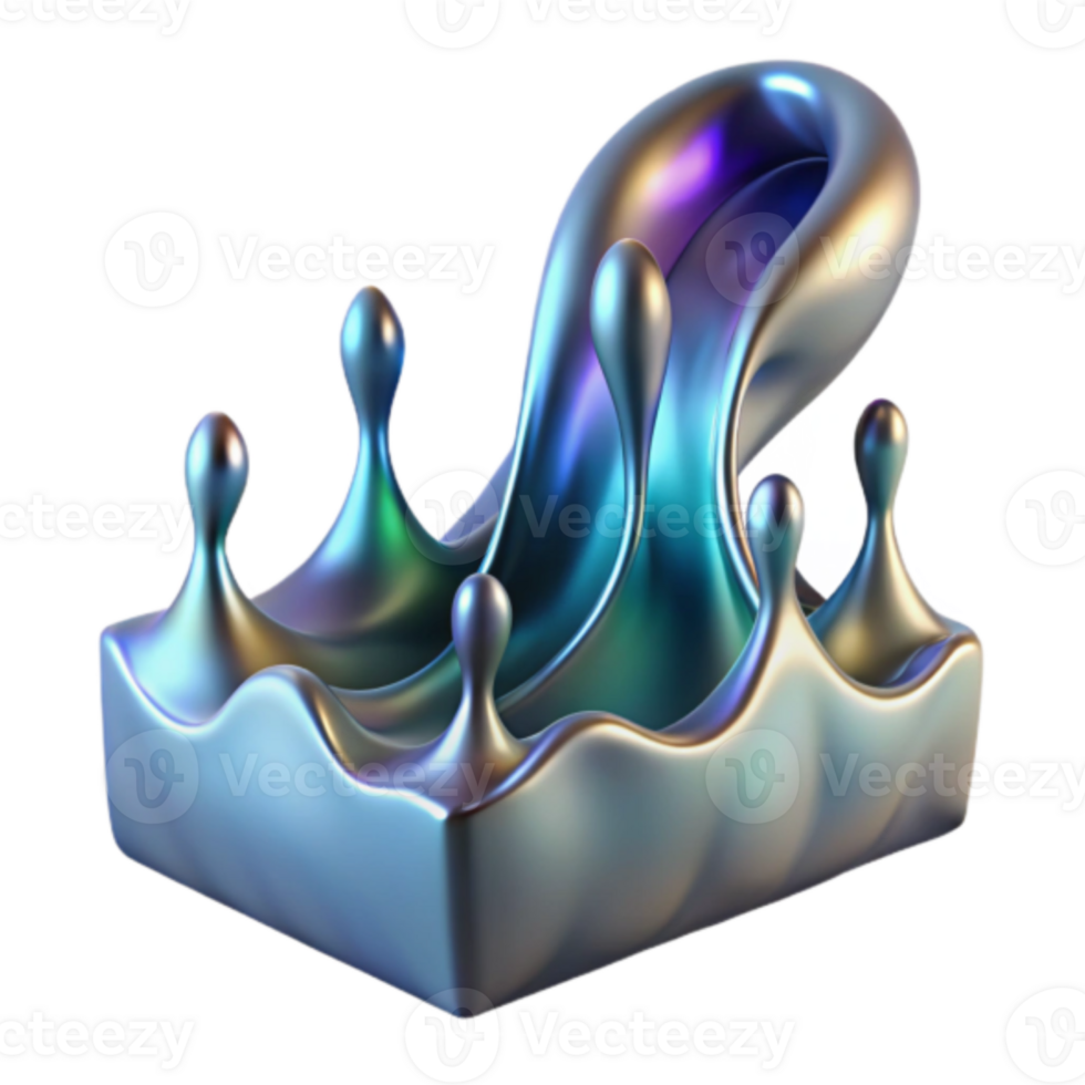 Iridescent Liquid Metal 3D Render Abstract Background Image png