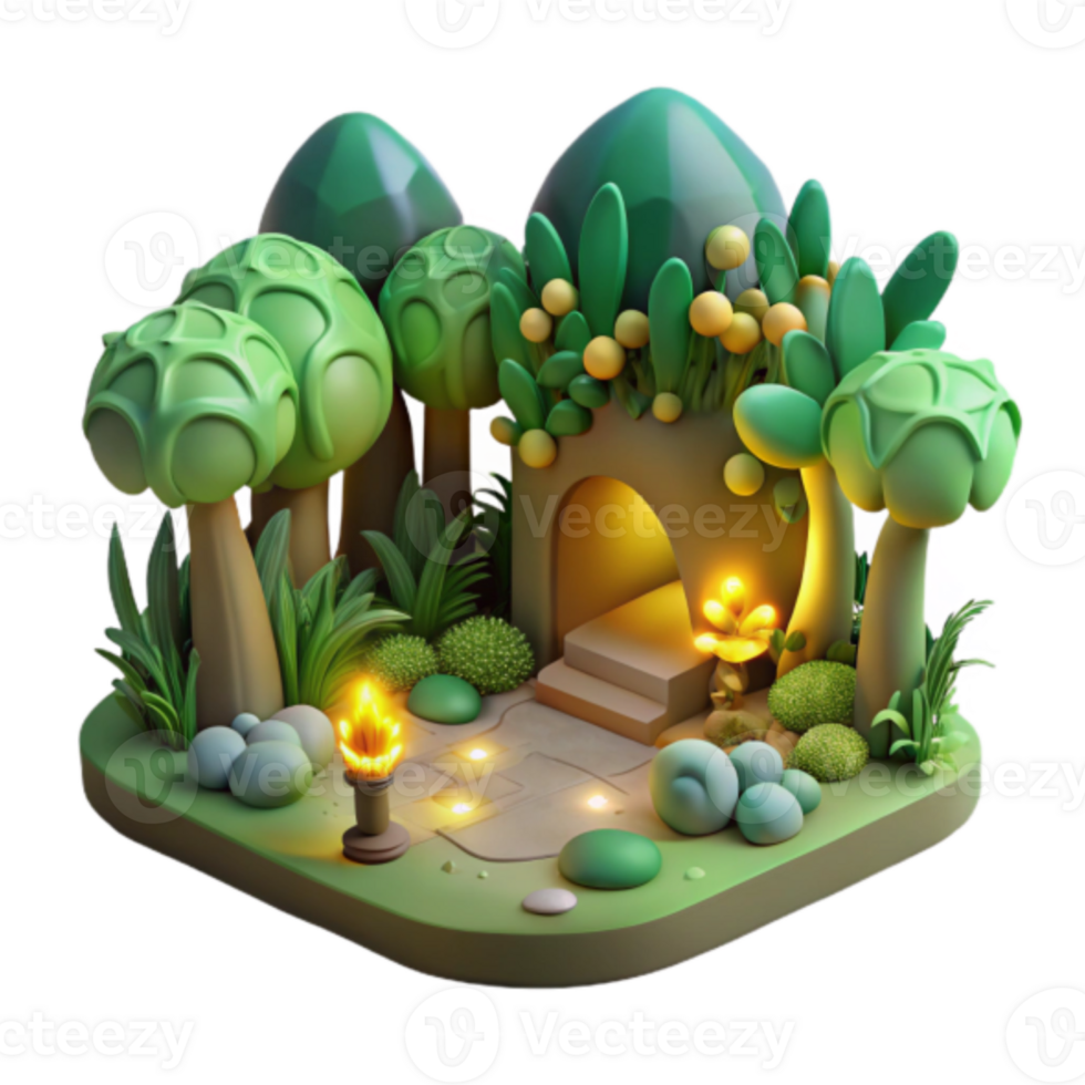 Enchanted 3D Forest Scene Illustration Mystical Grove with Illuminated Pathway png