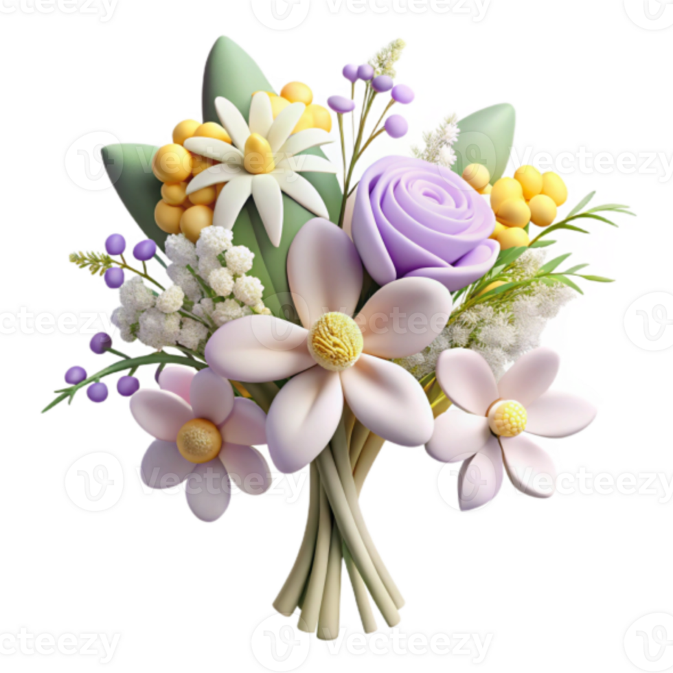 3D Render Pastel Flower Bouquet Illustration Spring Floral Arrangement png
