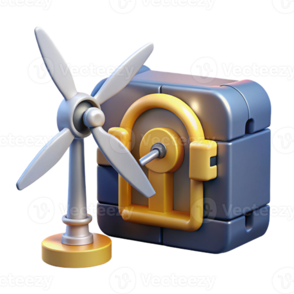 3D Render of Wind Turbine Powering a Generator Clean Energy Technology Illustration png