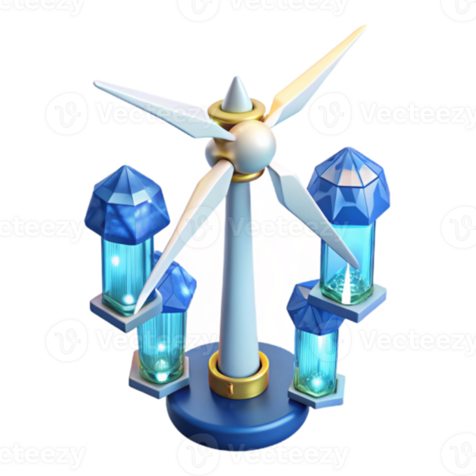 3D Render of Wind Turbine with Crystal Energy Towers png