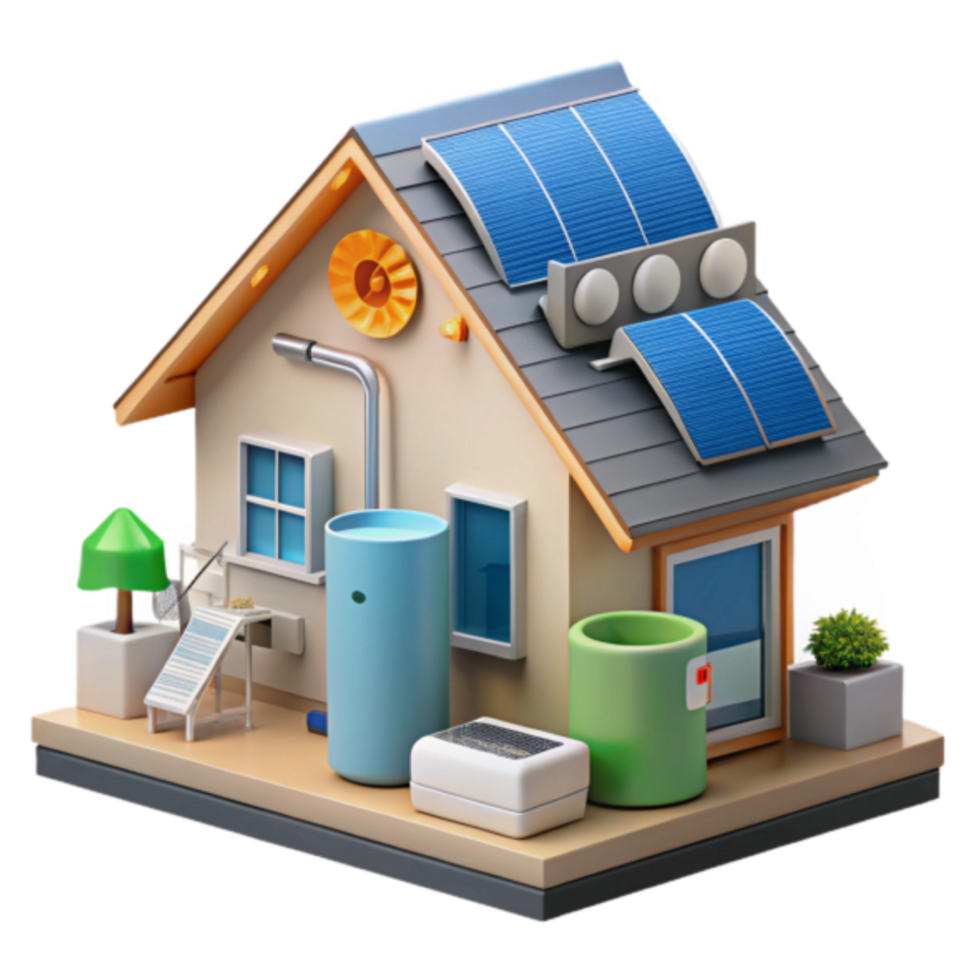 3D Illustration Smart Home Eco-Friendly Design Sustainable House with Solar Panels and Renewable Energy Systems png
