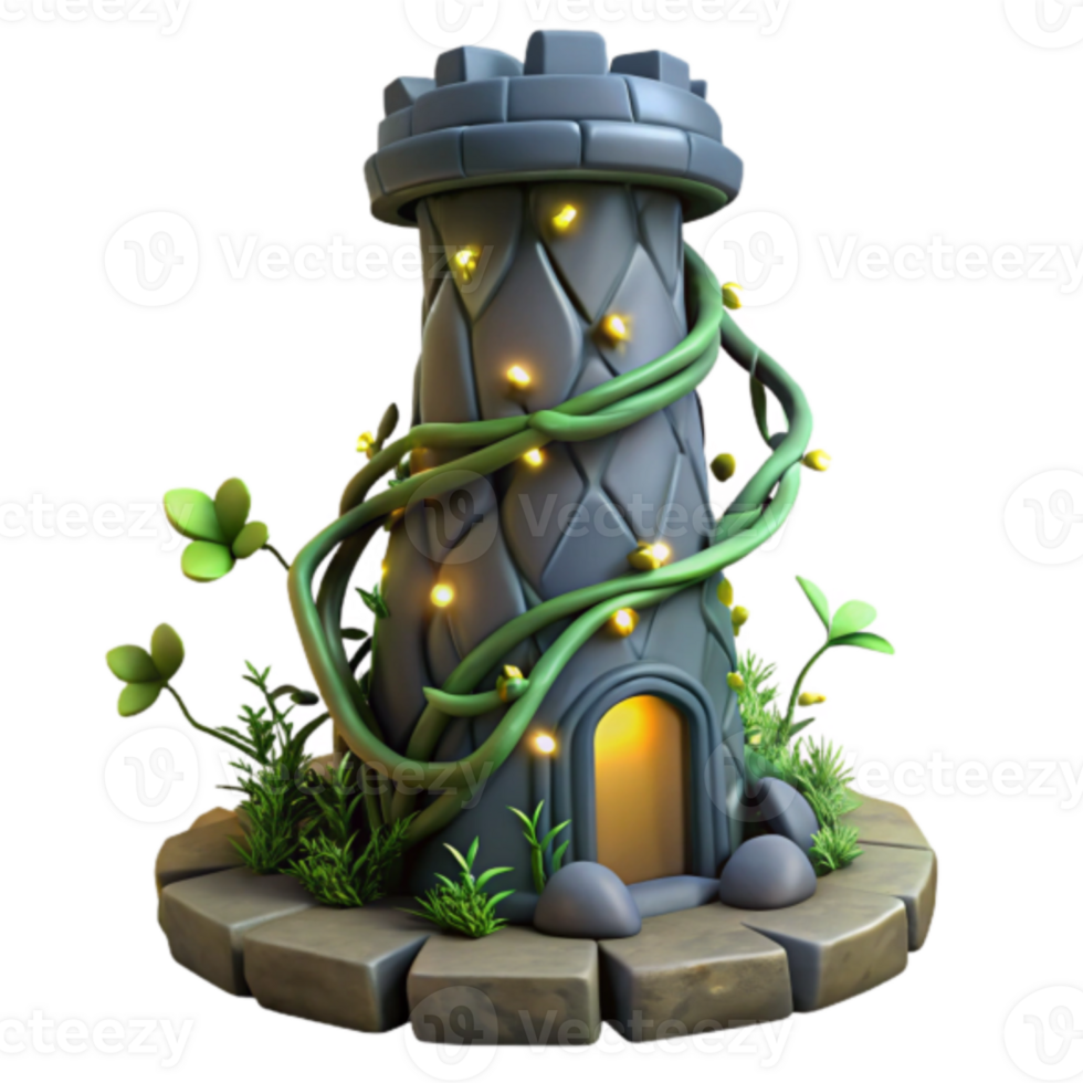 Enchanted Stone Tower 3D Render Fantasy Game Asset png