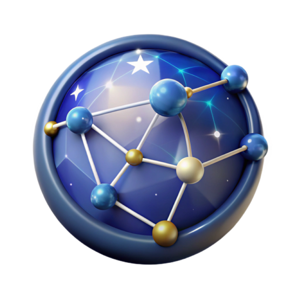 3D Render Abstract Network Sphere Illustration Blue Gold Nodes Connection png