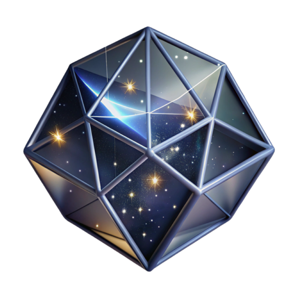 Cosmic Geometry 3D Illustration A Universe Trapped in a Geometric Prism png