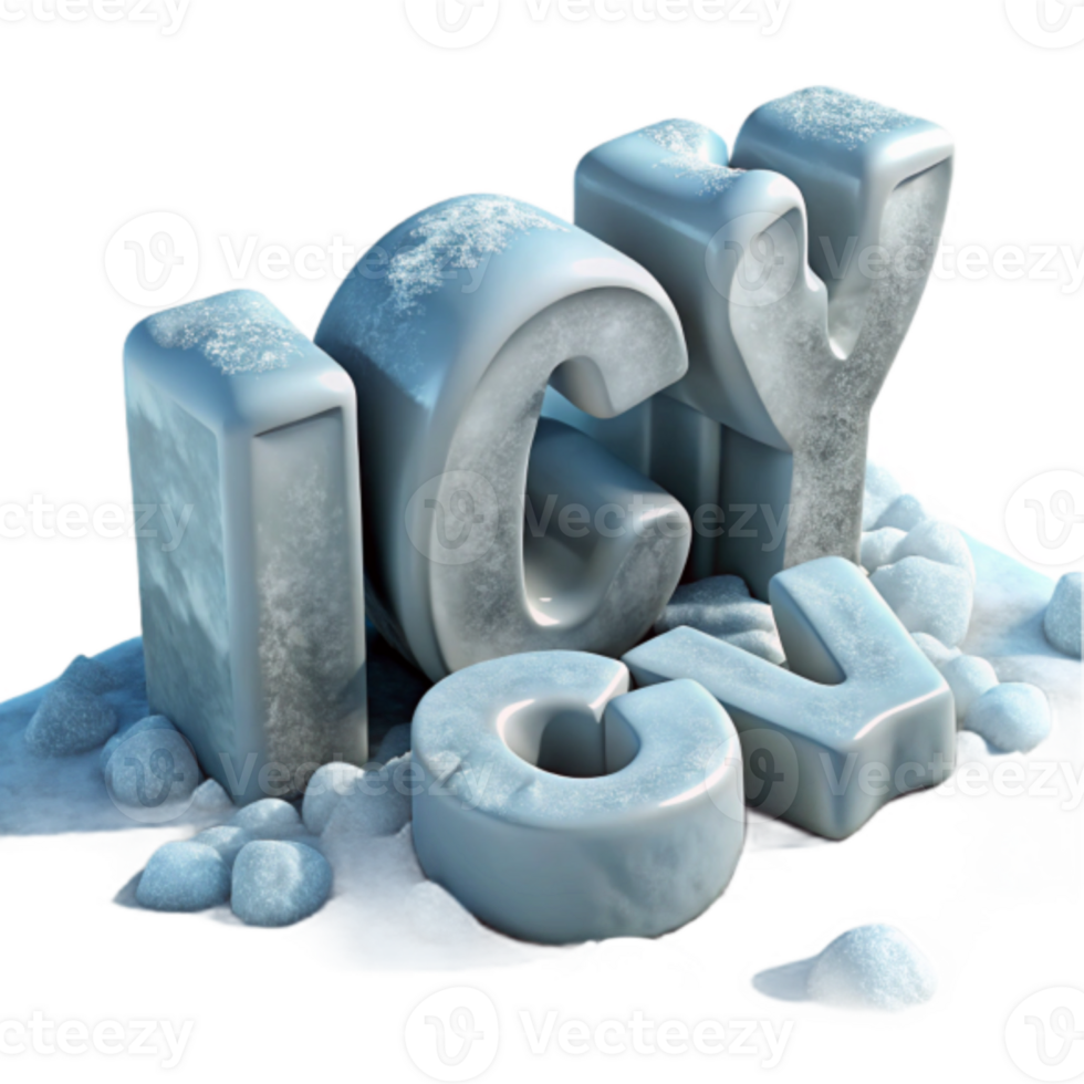 Icy City 3D Render Frozen Textured Letters on Snowy Ground png