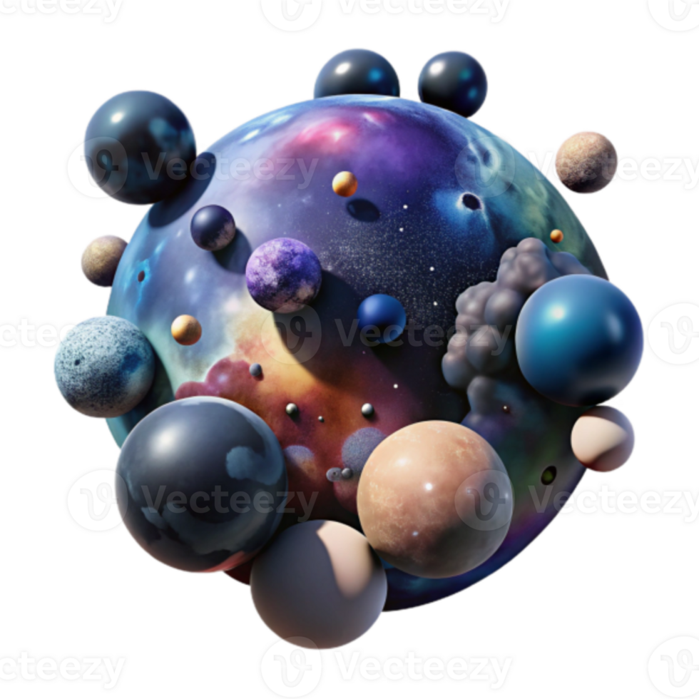 Cosmic Cluster 3D Render A Universe of Spheres in Vivid Hues png