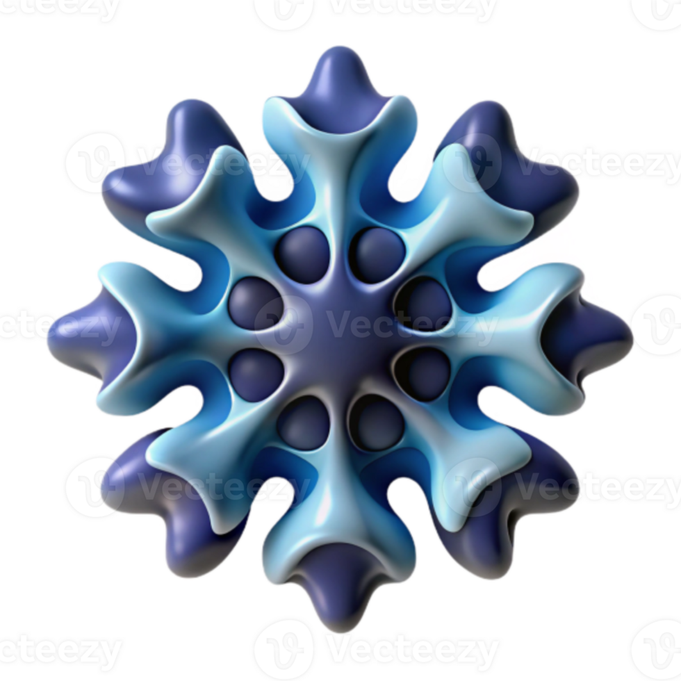 Abstract 3D Blue Snowflake Illustration Organic Design, Digital Art, Geometric Pattern, Fractal Shapes, Modern Style, Winter Theme, Blue Hues, 3D Rendering, Abstract Background, Creative Design png