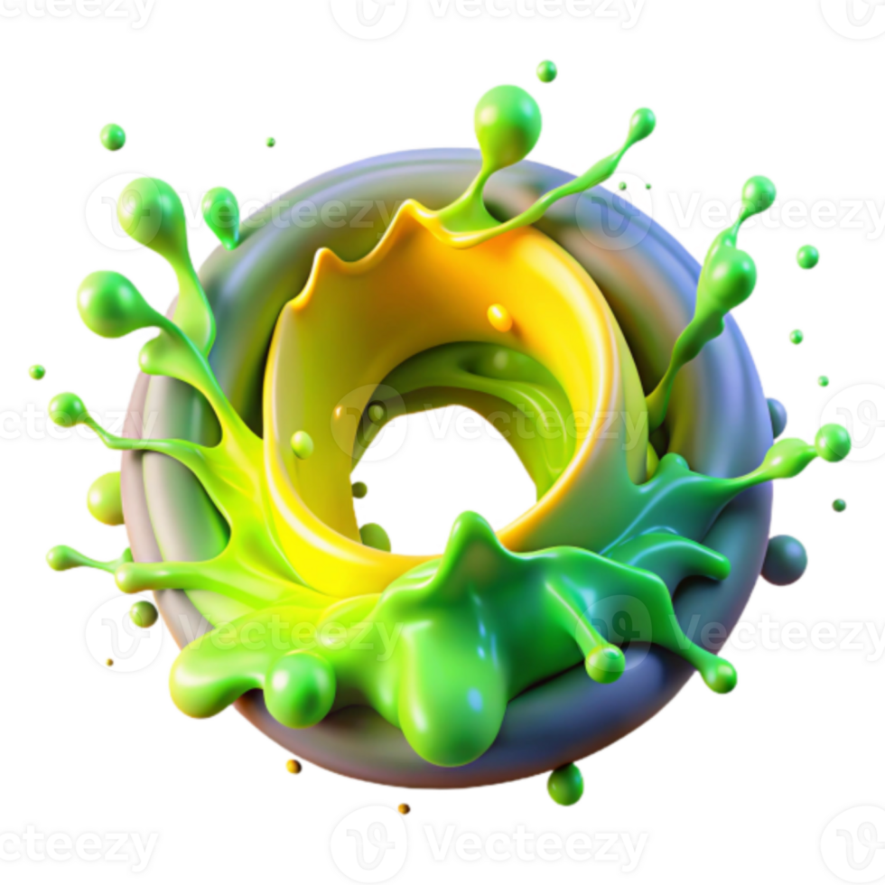 Vibrant Green and Yellow Liquid Splash 3D Render png
