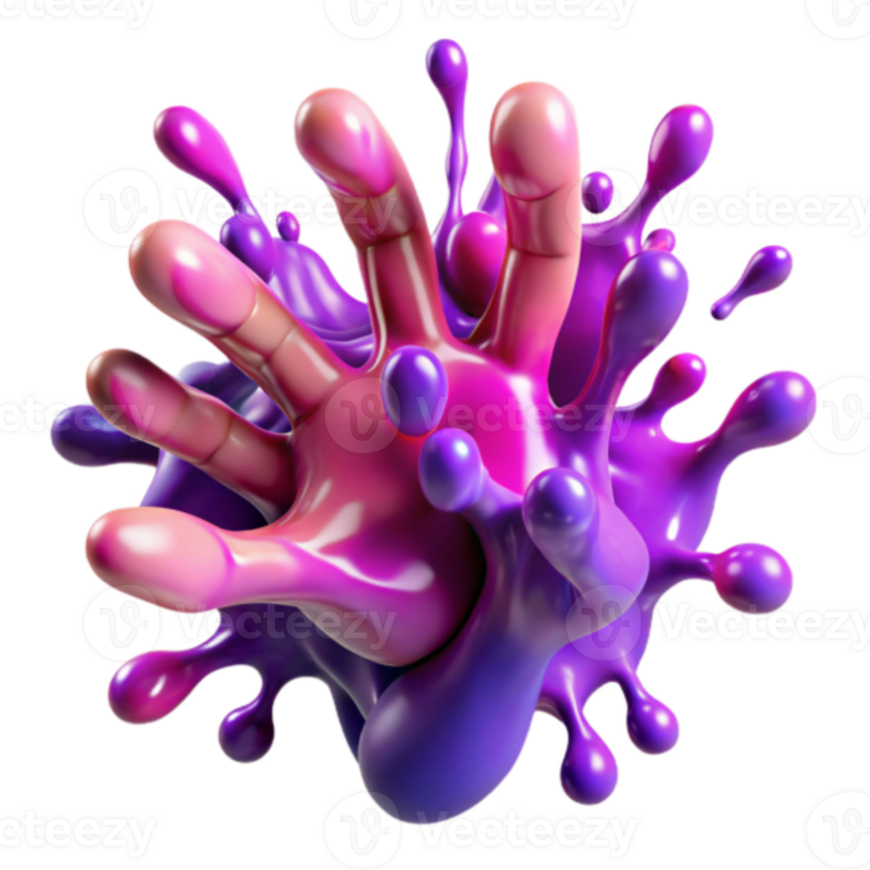 Abstract 3D Render of a Hand Emerging from Purple and Pink Liquid Splashes png