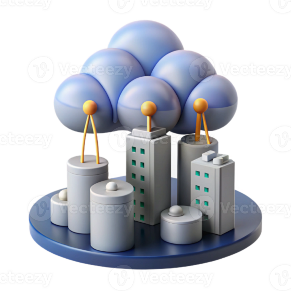 3D Illustration Cloud Computing Cityscape Network Digital Infrastructure png