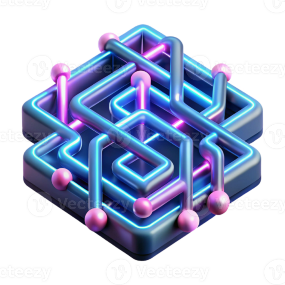 3D Neon Maze Illustration Abstract Geometric Network Design png