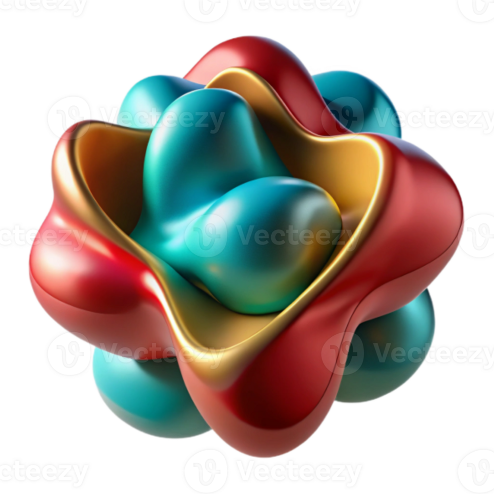 Abstract 3D Render of Interlocking Fluid Forms in Red, Gold, and Teal png
