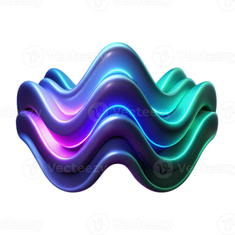 Abstract 3D Render of Glowing Waveforms Dynamic Purple Blue Green Neon Design png